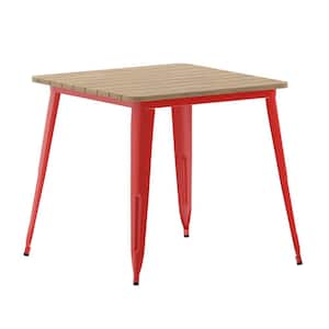 32 in. Square Brown/Red Plastic 4 Leg Dining Table with Steel Frame (Seats 4)