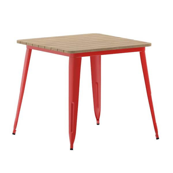 32 in. Square Brown/Red Plastic 4 Leg Dining Table with Steel Frame (Seats 4)