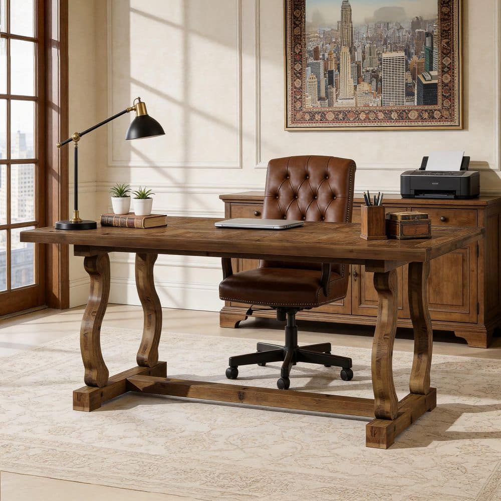 Halseey 63 in. Long Rectangular Brown Solid Wood Computer Desk Home Office School Writing Study Conference Table Large