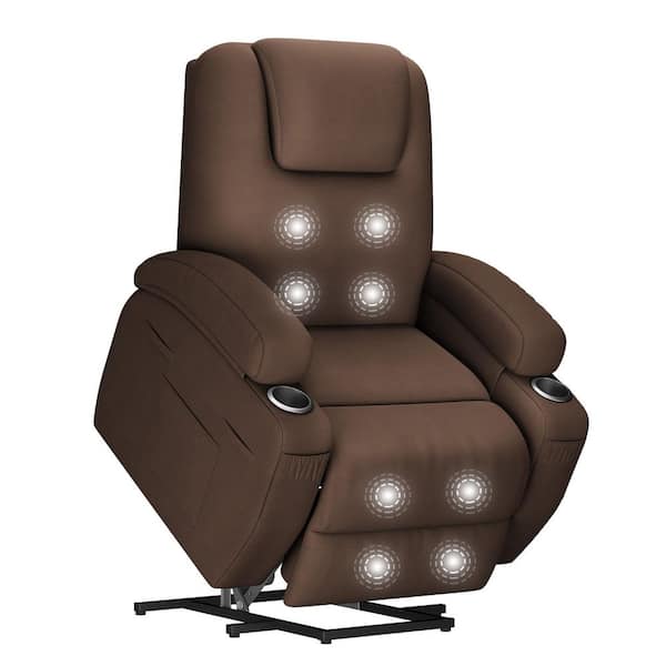 Power Lift Recliner Chair with Massage for Elderly Ergonomic, Lounge Chair Classic Single Sofa with 2 Cup Holders, Brown