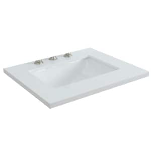 25 in. W x 22 in. D Quartz Vanity Top in White with White Rectangle Basin