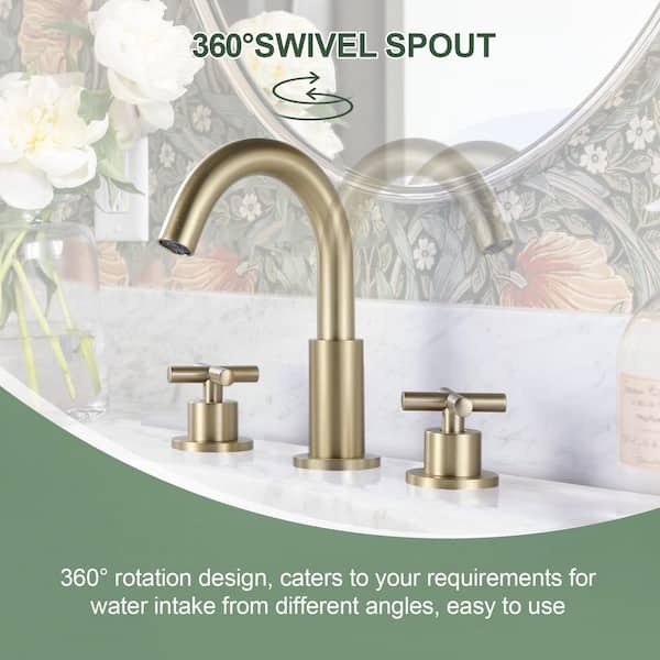 8 in. W spread Deck Mount 2-Handle Bathroom Faucet in Brushed Gold