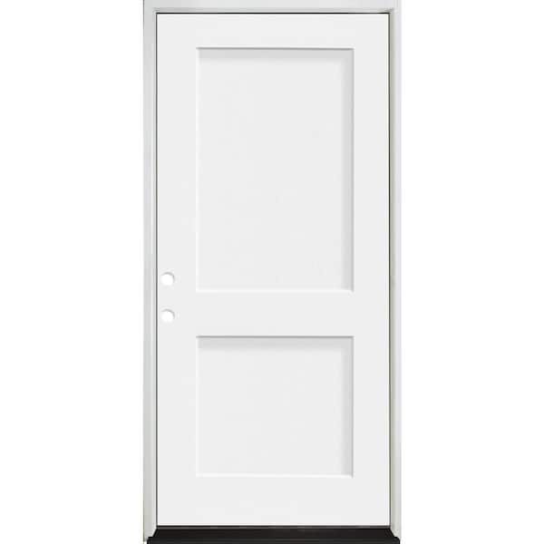 Steves & Sons Legacy 32 in. x 80 in. 2P Squaretop Shaker RHIS Unfinished White Fiberglass Prehung Front Door w/4-9/16 Jamb