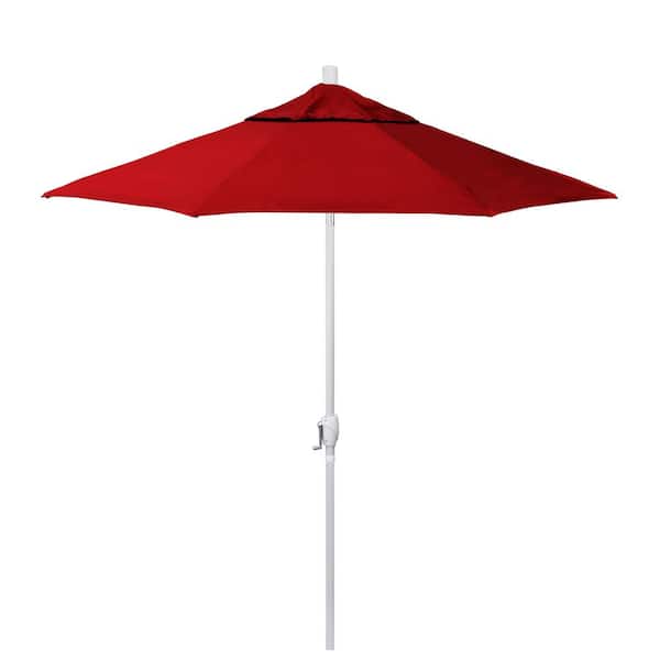 California Umbrella 7.5 ft. Matted White Aluminum Market Patio Umbrella with Crank Lift and Push-Button Tilt in Red Pacifica Premium
