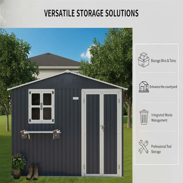Tenleaf 10 ft. W x 8 ft. D Gray Metal Shed with Window & Flower