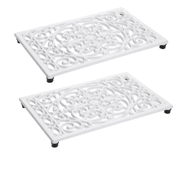 2 Pack Metal Trivets with Rubber Feets, Iron Trivet for Hot Dish Pot Pan Plate Teapot, White