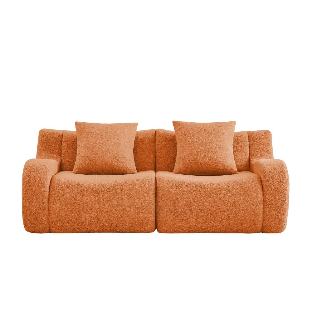 Soft Teddy Fabric Curved Arm 2-piece Modular Sectional Sofa with Non-Slip Base in Orange durable construction