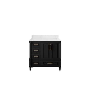 Hudson 36 in. W x 22 in. D x 36 in. H Right Offset Sink Bath Vanity in Black with Cove Edge Empira Quartz Top