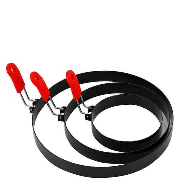 3-Pack Stainless Steel Egg Rings (4", 6", 8") & 2-Pack Taco Holders with Silicone Handles for Griddle Cooking