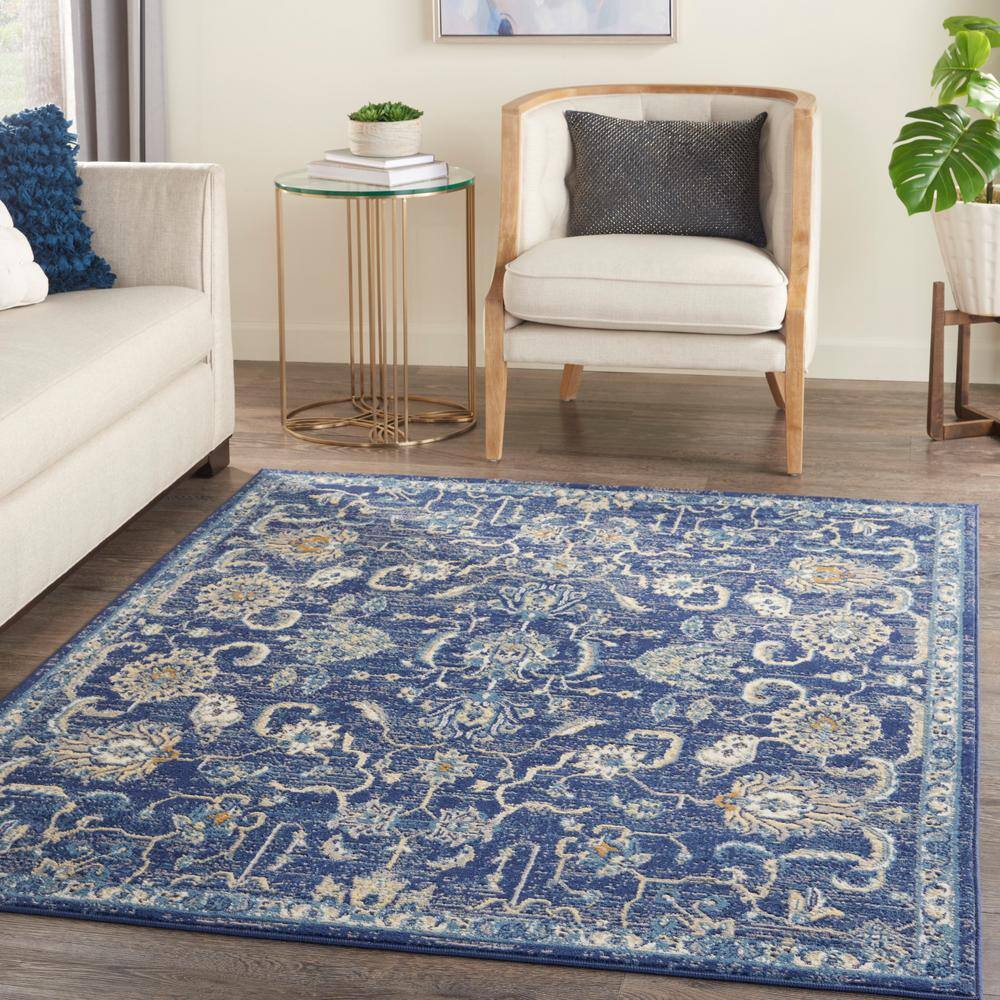 Navy Blue 5' x 7' Synthetic Traditional Area Rug
