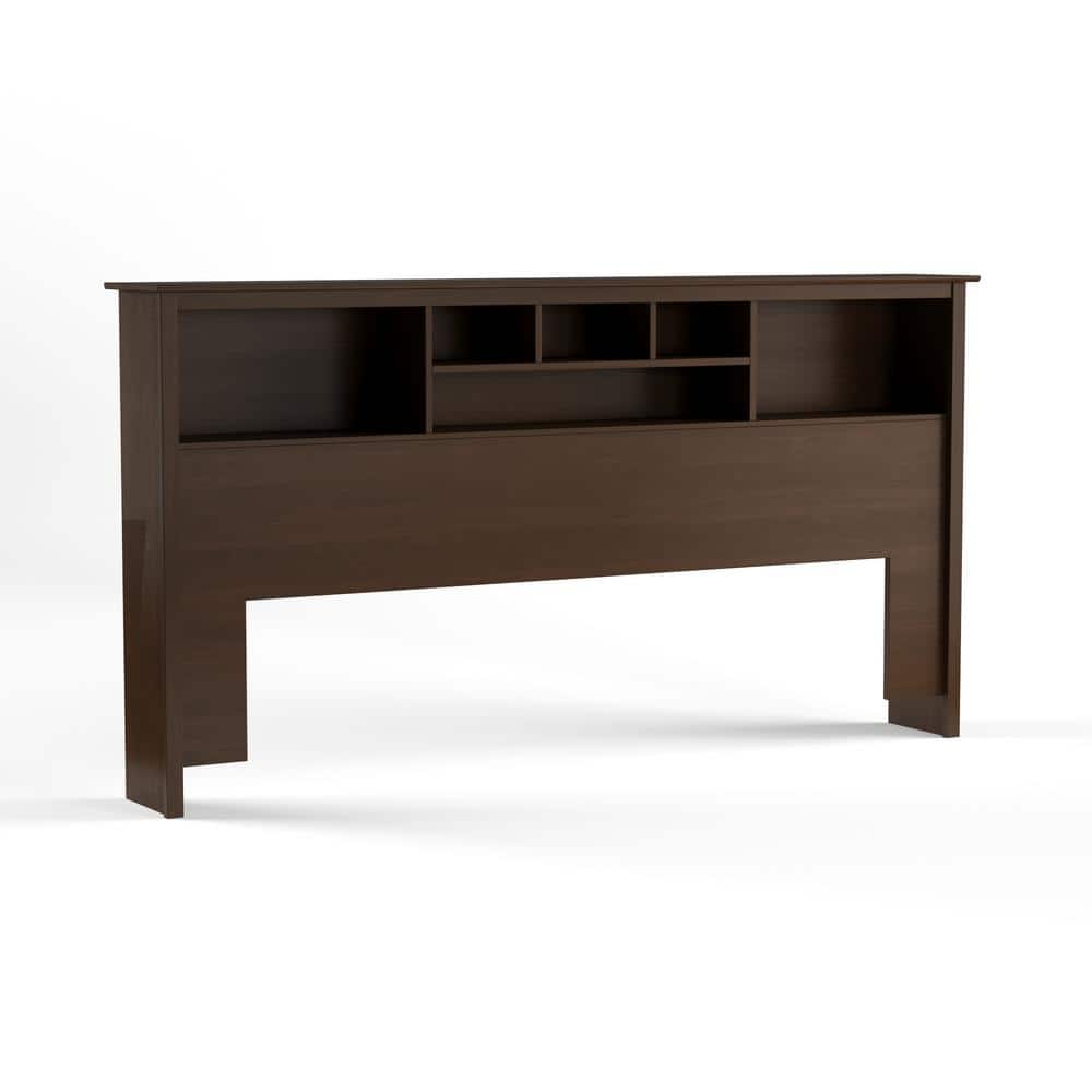 Espresso King Wood Bookcase Headboard with Storage