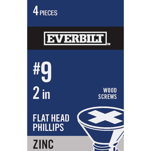 Everbilt #9 x 2 in. Zinc Plated Phillips Flat Head Wood Screw (4-Pack)