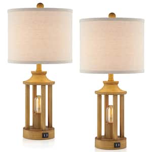 23.6 in. Metal Table Lamp Set with 2 USB Ports and Nightlight (Set of 2)