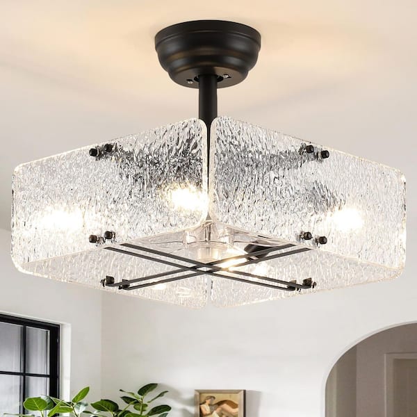15.7 in. Indoor Black Ceiling Fan 4-Light with Remote Chandelier Caged Ceiling Fan