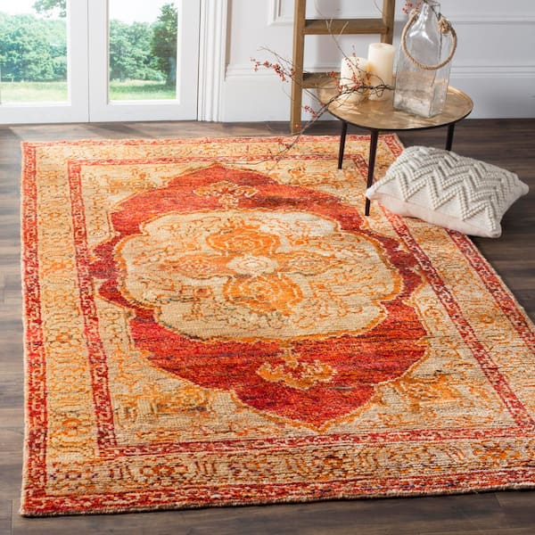 Tangier 5 ft. x 8 ft. Red Orange/Beige Persian Medallion Area Rug