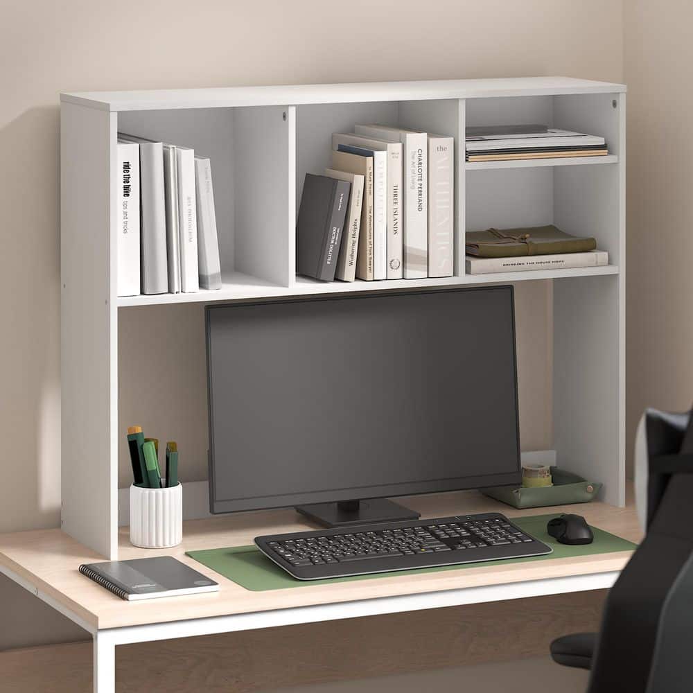 Furinno Classic 37.01 in. Rectangle White Wood 4-Drawer Desk Hutch