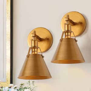 6 in. Brushed Vintage Gold Wall Sconce 1-Light Wall Light with Open Metal Bell Shade for Paintings Living Room (2-Pack)