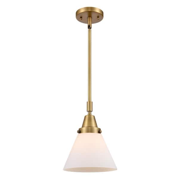 Cone 1-Light Brushed Brass Matte White Shaded Pendant Light with Matte White Glass Shade
