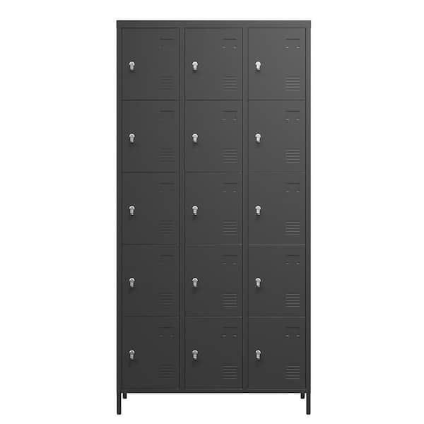 Tidoin 35.4 in. W x 72 in. H x 15.8 in. D Steel Storage Cabinet Locker in Black with 15 Doors
