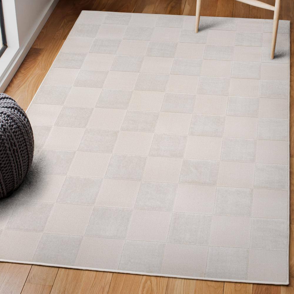 Thea White and Cream Geometric High-Low 3x5 Area Rug