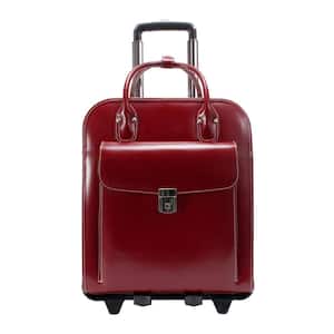 La Grange 15 in. Red Top Grain Cowhide Leather Detachable Wheeled Ladies Laptop Briefcase