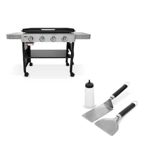 Griddle 4-Burner Propane Gas 36 in. Flat Top Grill in Black with Griddle Starter Set