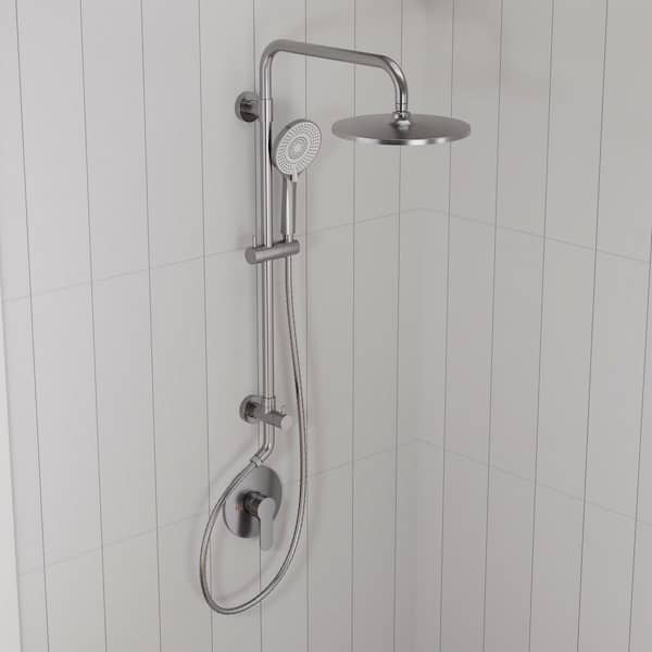 Single Handle 3-Spray 10 in. Tub and Shower Faucet 2.5 GPM with 3 Modes Handheld Shower in Brushed Nickel Valve Included