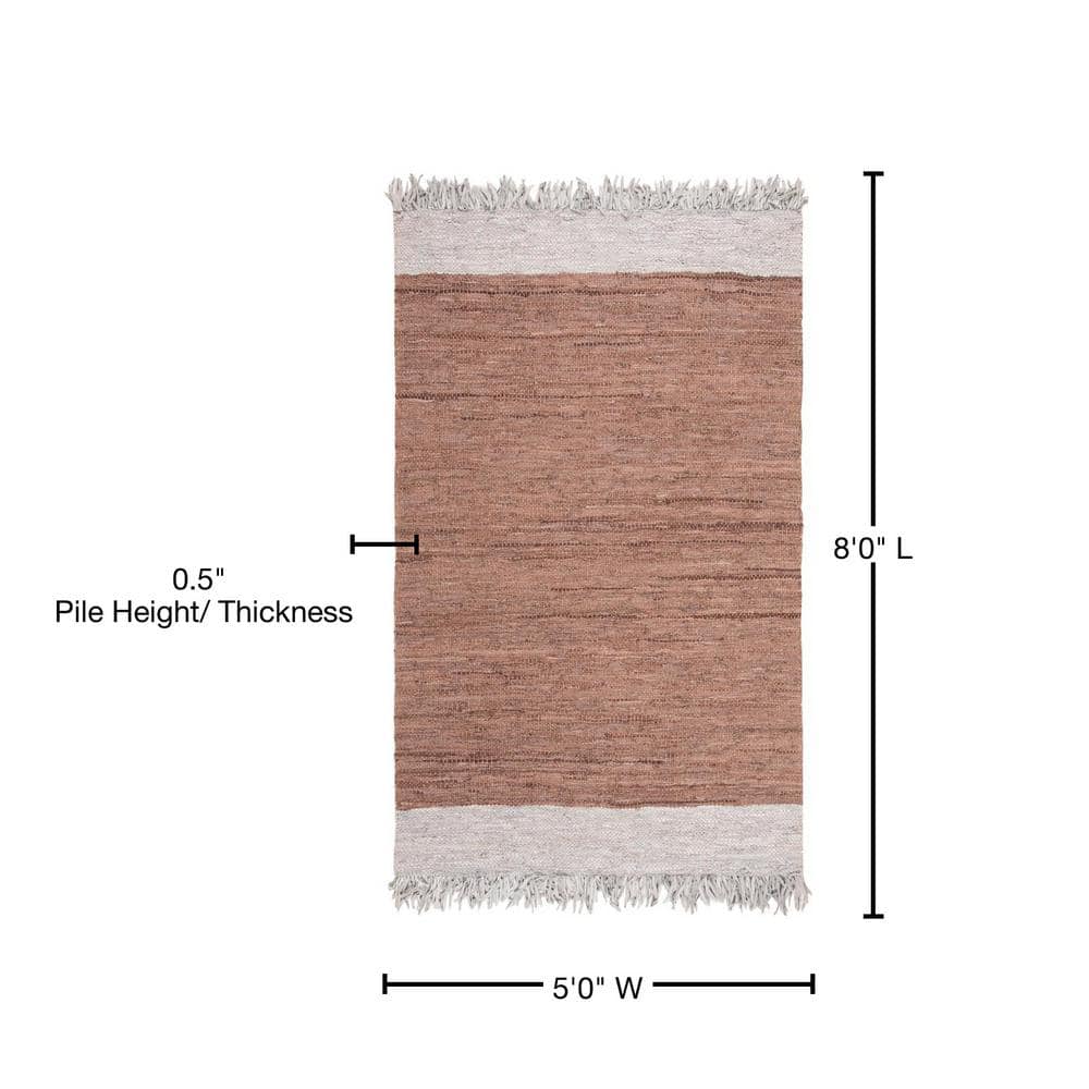 Handmade Gray and Brown Cowhide Leather Rug, 5x8 Feet