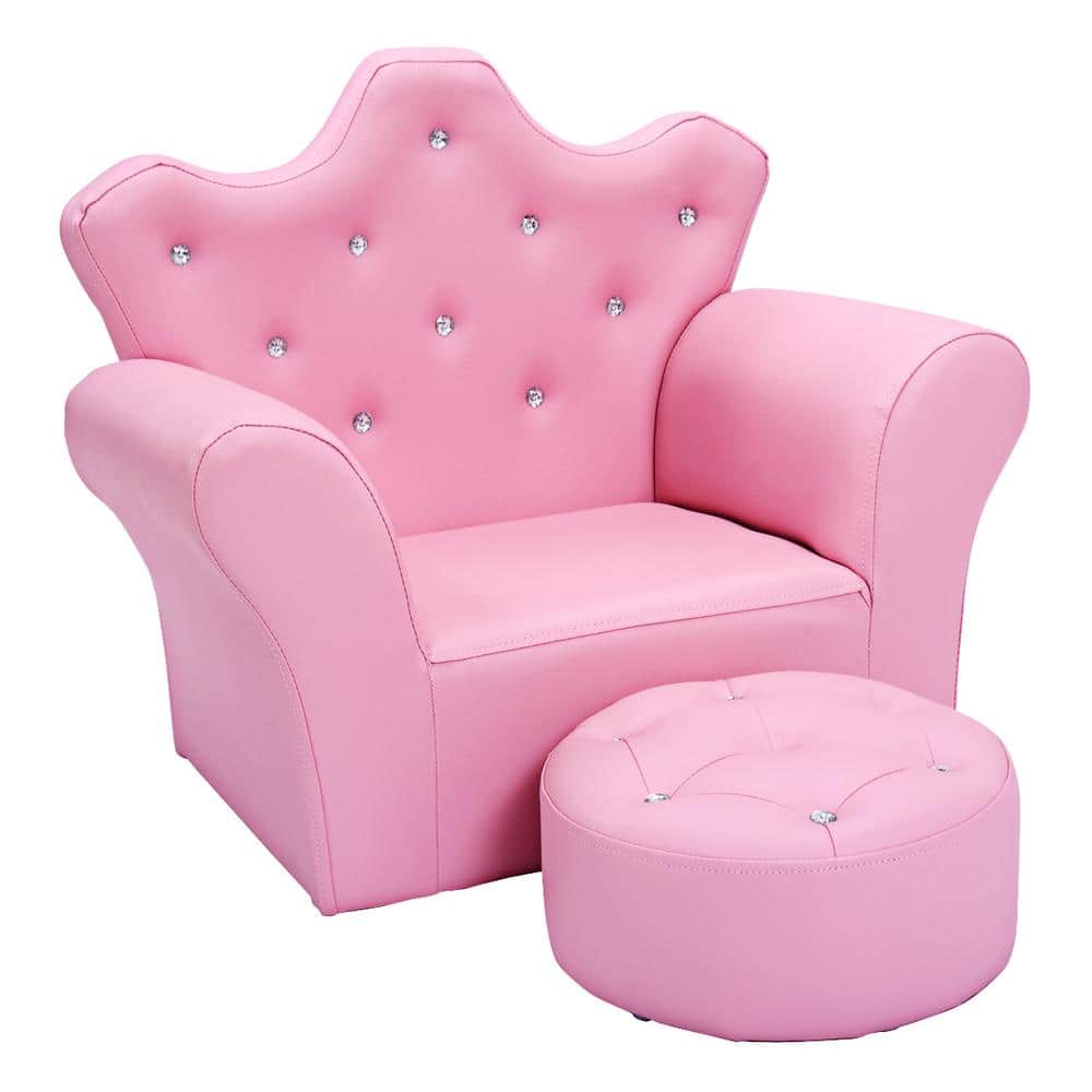 Pink Faux Leather Princess Armchair with Ottoman
