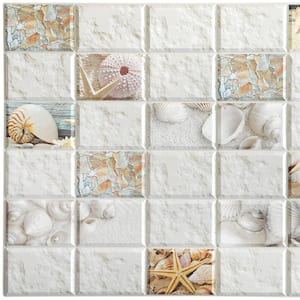 3D Falkirk Retro 38 in. x 19 in. White Beige Yellow Faux Mosaic Tile PVC Decorative Wall Paneling (10-Pack)