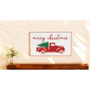 23.25 in. x 13.5 in. White, Red Handcrafted Merry Christmas Metal Wall Art 1-Piece