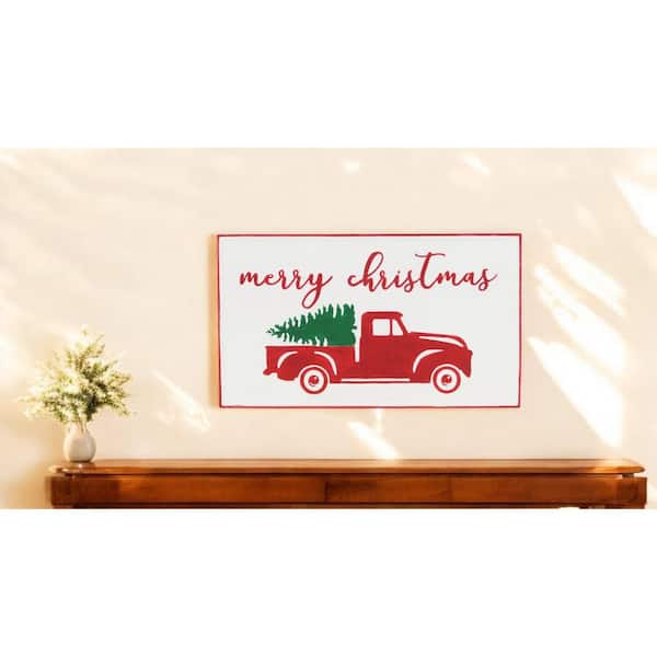 HomeRoots 23.25 in. x 13.5 in. White, Red Handcrafted Merry Christmas Metal Wall Art 1-Piece