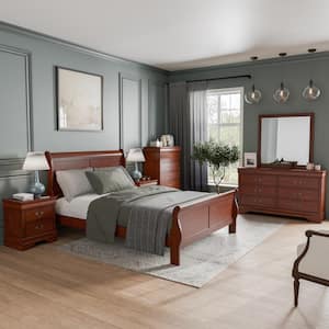 6-Piece Burkhart Cherry Wood Queen Bedroom Set with Dresser and Mirror