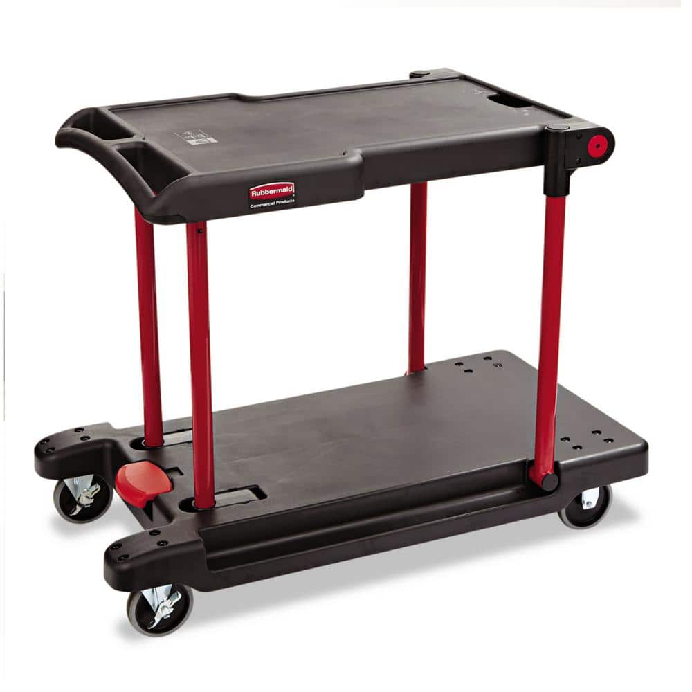 Black and Red Convertible Mobile Utility Cart with 2 Shelves