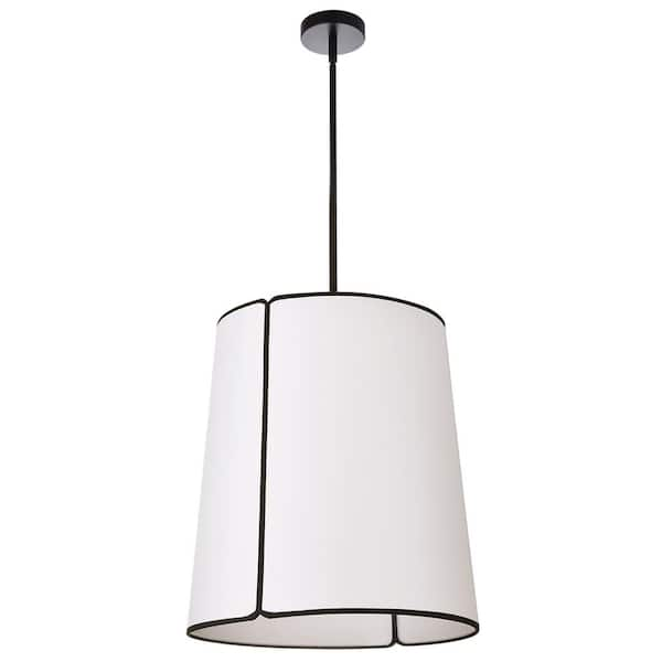 Dainolite Notched Drum 3-Light Black Shaded Pendant Light with White ...