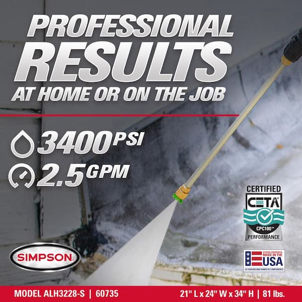 3400 PSI 2.5 GPM Gas Pressure Washer, Honda GX200 Engine, CAT Pump, Commercial Cold Water Power Washer