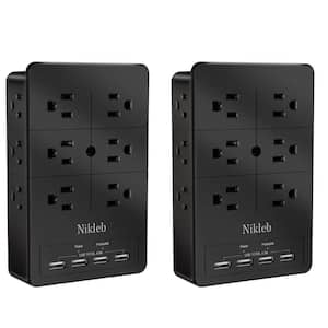 12-Outlet Multi-Plug Surge Protector with 4 USB Ports and 1280 Joules in Black, (2-Pack)