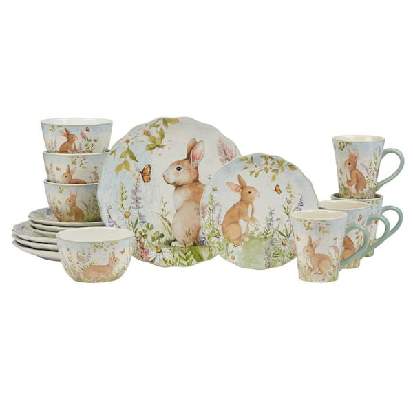 Easter Meadow 16-Piece Multi-Colored Earthenware Dinnerware Service Set For 4