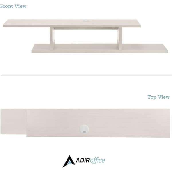 2-Tier 8.75 in. x 49.6 in. x 8.5 in. White Rubber Wood Asymmetrical Floating Shelf with Brackets