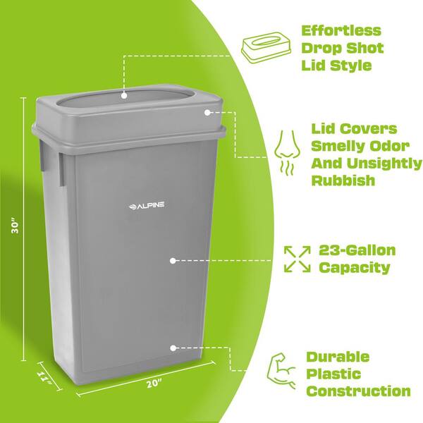23 Gal. Grey Waste Basket Commercial Trash Can with Drop Shot Lid