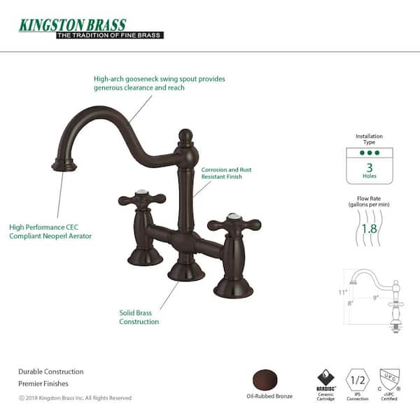 Restoration 2-Handle Bridge Kitchen Faucet in Oil Rubbed Bronze