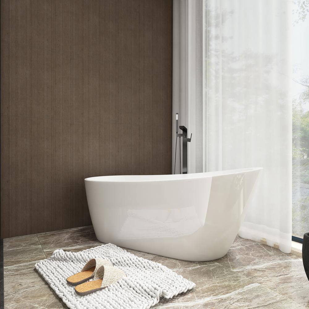 55'' White Acrylic Freestanding Single Slipper Bathtub