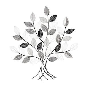 Metal Black Tree Wall Decor with Various Patterned Leaves