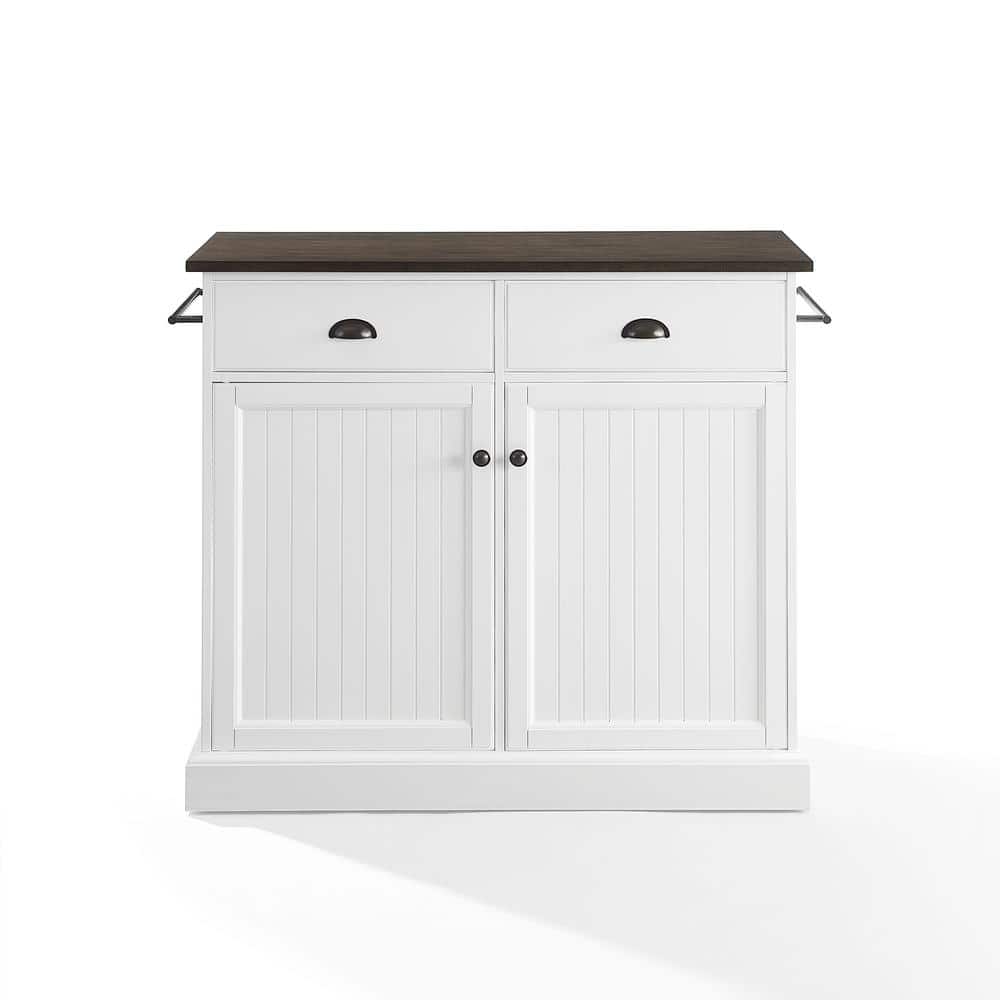 Coastal Charm White and Dark Brown 46" Kitchen Island with Storage