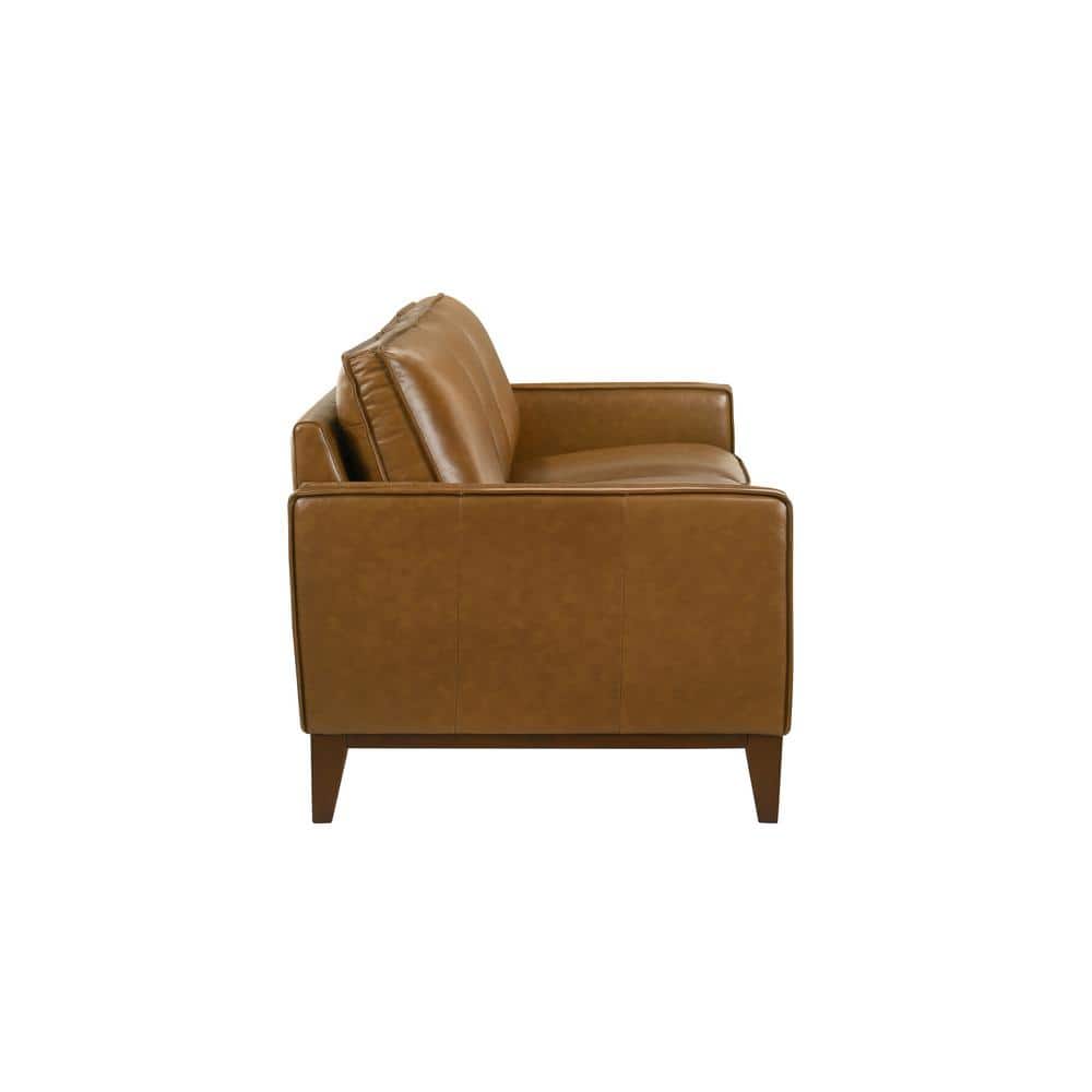Caspar Caramel Brown Leather Stationary Sofa with Wood Legs