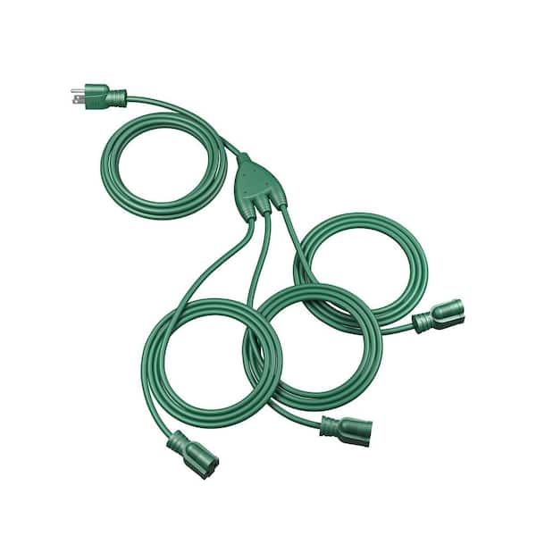 28 ft. (10+6+6+6) 16 / 3 AWG SJTW Outdoor Multi Outlets Extension Cord Splitter with 3-Outlets, Green