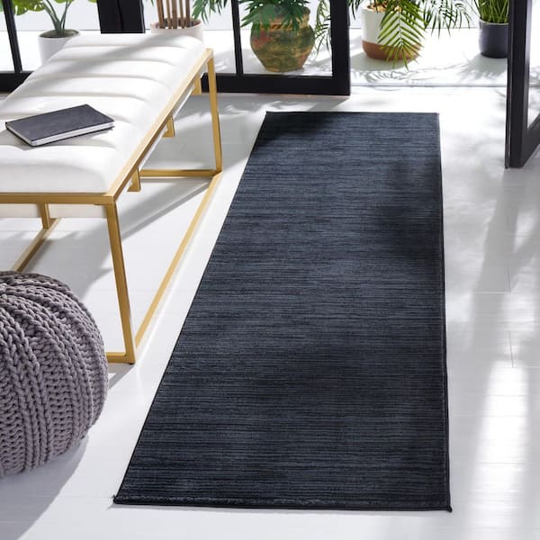 Vision Black 2 ft. x 14 ft. Solid Marle Runner Rug