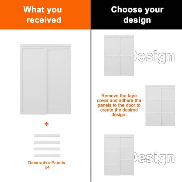 144 in. x 80 in. Paneled 3-Lite Blank Pattern White Primed MDF Sliding Door with Hardware and Black Handles