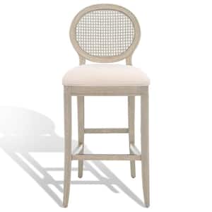 Karlee Rattan Back 40 in. Rustic Grey Rattan Barstool with linen in Set of 2