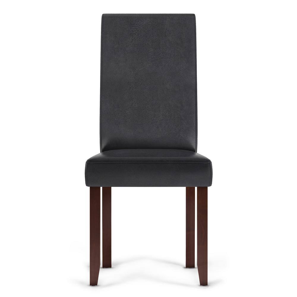 Distressed Black Faux Leather Upholstered Parsons Side Chair